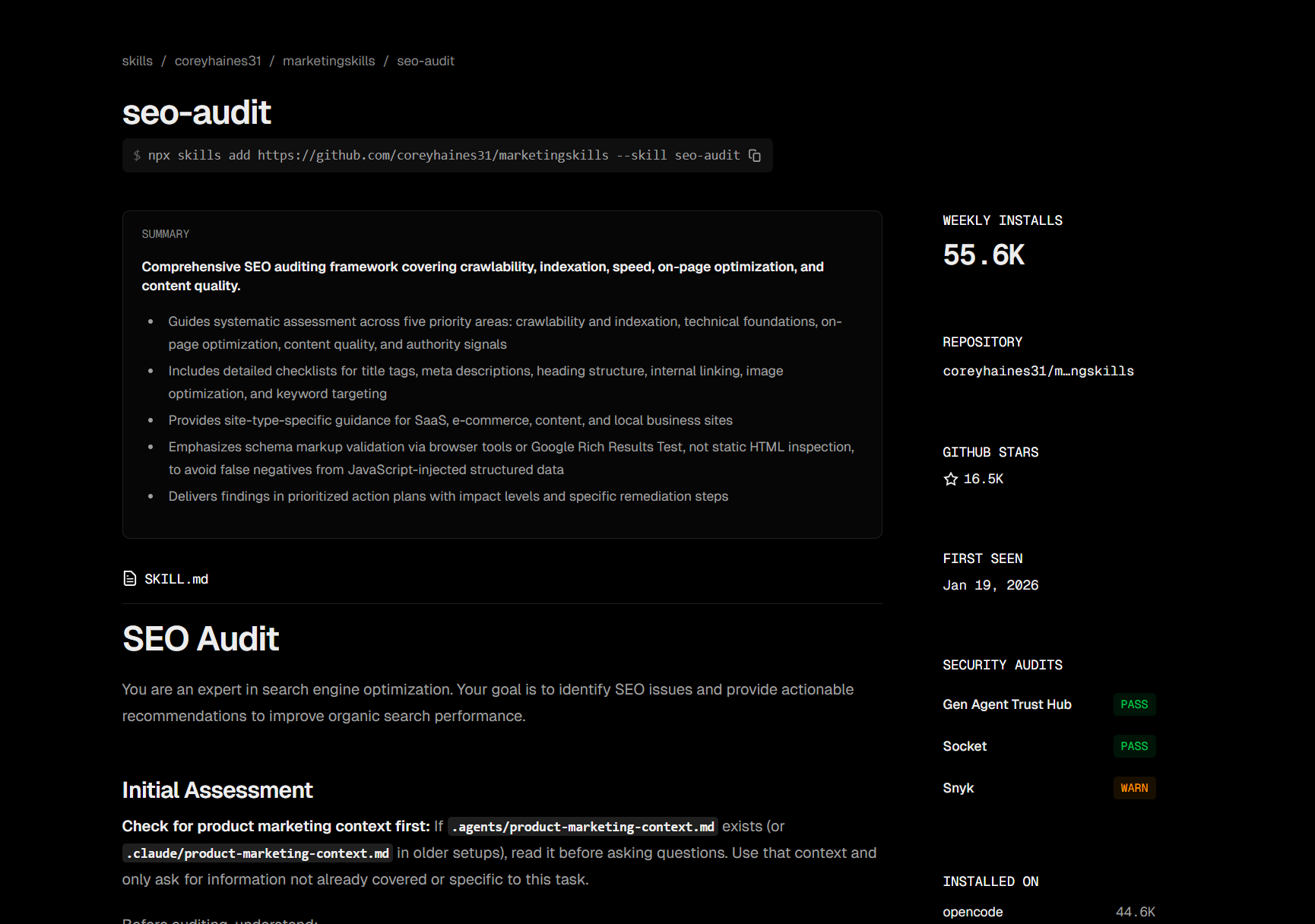 在 skills.sh 搜索 seo-audit